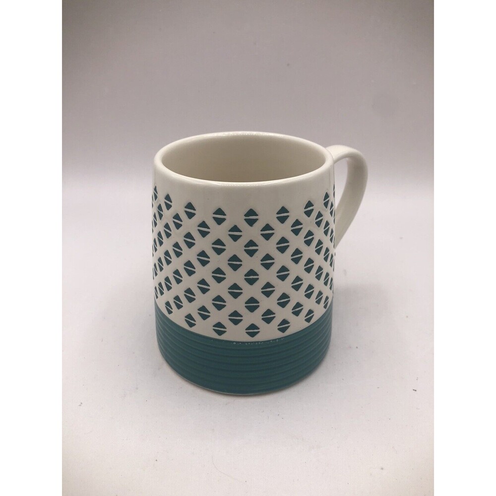 Old Pottery Company Button Diamond Mug Teal/White 16 Oz Coffee Tea